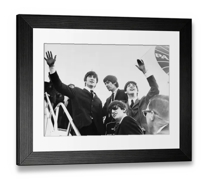 Framed Print : The Beatles Waving from Airplane Framed Print : The Beatles Waving from Airplane