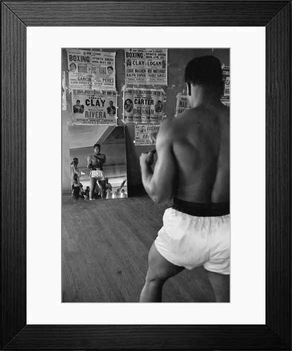 Framed Print : Cassius Clay Watching Himself in a Mirror Framed Print : Cassius Clay Watching Himself in a Mirror