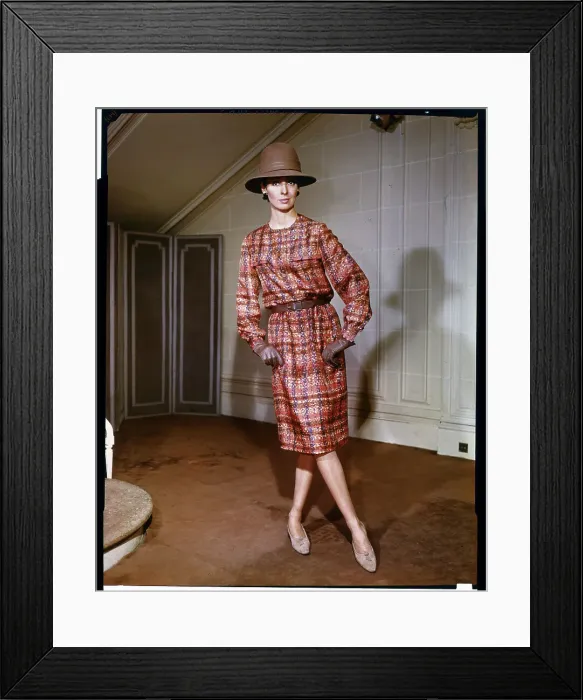 Framed Print : Model Wearing Ensemble by Marc Bohan for Dior Framed Print : Model Wearing Ensemble by Marc Bohan for Dior