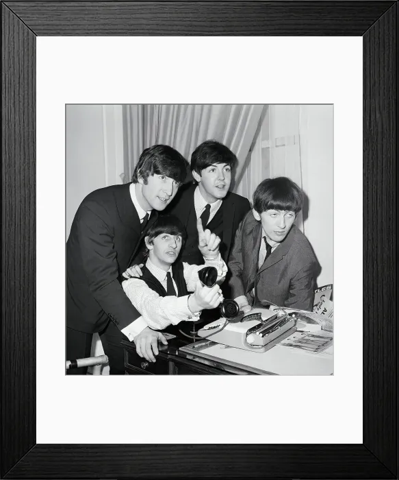 Framed Print : The Beatles Around Phone in Hotel Room Framed Print : The Beatles Around Phone in Hotel Room
