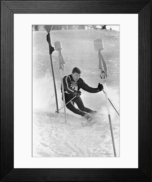 Framed Print : Jim Heuga Skiing Past a Slalom Gate Framed Print : Jim Heuga Skiing Past a Slalom Gate