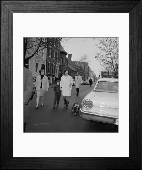 Framed Print : Jacqueline Kennedy and Family Members Walking Dog Framed Print : Jacqueline Kennedy and Family Members Walking Dog