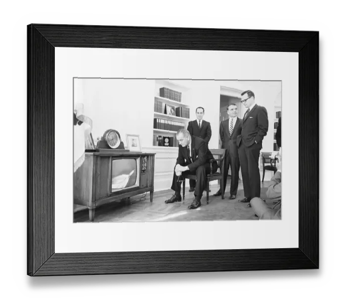 Framed Print : President Johnson Watching Saturn 1 Rocket on Television Framed Print : President Johnson Watching Saturn 1 Rocket on Television