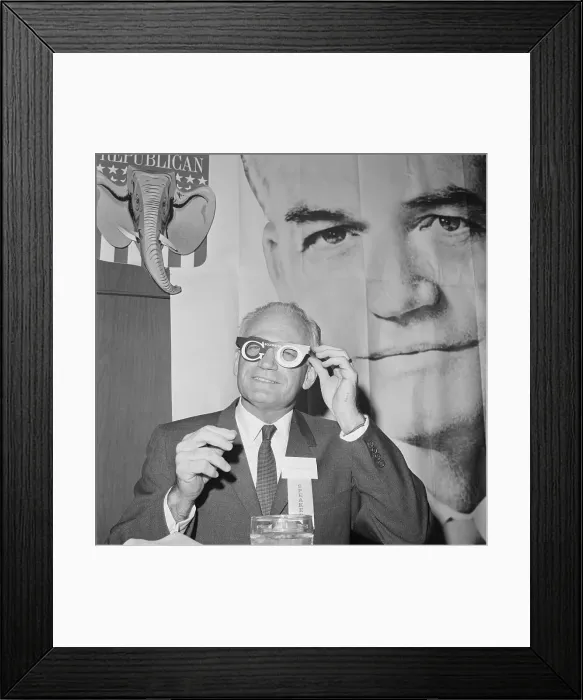 Framed Print : Senater Goldwater Tries on Glasses Framed Print : Senater Goldwater Tries on Glasses