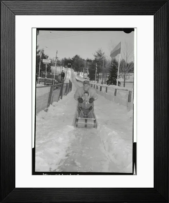 Framed Print : Roger Maris Pushing His Wife on Toboggan Framed Print : Roger Maris Pushing His Wife on Toboggan