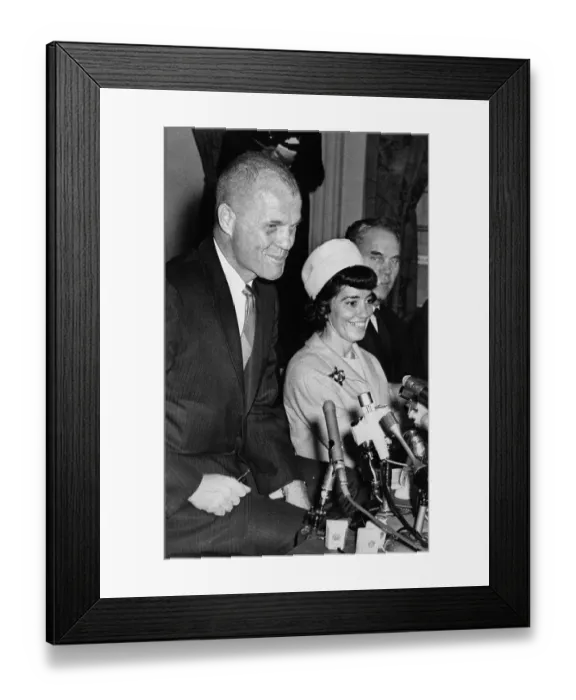 Framed Print : Astronaut John Glenn and Wife at Press Meeting on His Senatorial Intentions Framed Print : Astronaut John Glenn and Wife at Press Meeting on His Senatorial Intentions