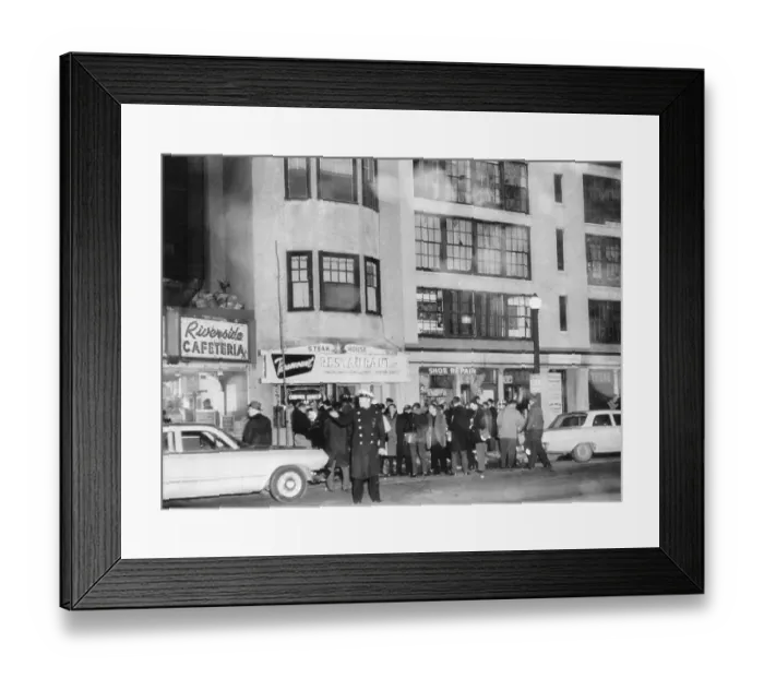 Framed Print : Press Gather in Front of Apartment Framed Print : Press Gather in Front of Apartment