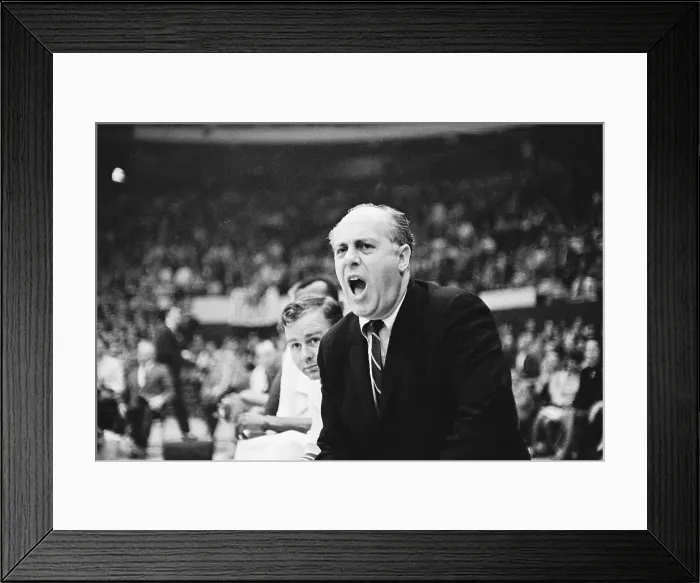 Framed Print : Coach Red Auerbach Yelling to Players from Sideline Framed Print : Coach Red Auerbach Yelling to Players from Sideline