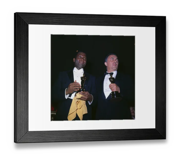 Framed Print : Sidney Poitier and Federico Fellini Holding Oscars Framed Print : Sidney Poitier and Federico Fellini Holding Oscars
