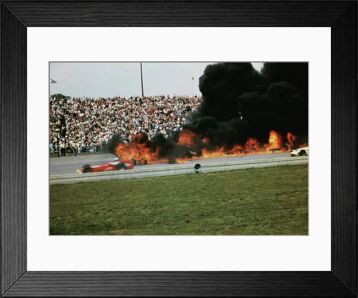 Framed Print : Race Cars on Fire at Indianapolis 500 Framed Print : Race Cars on Fire at Indianapolis 500
