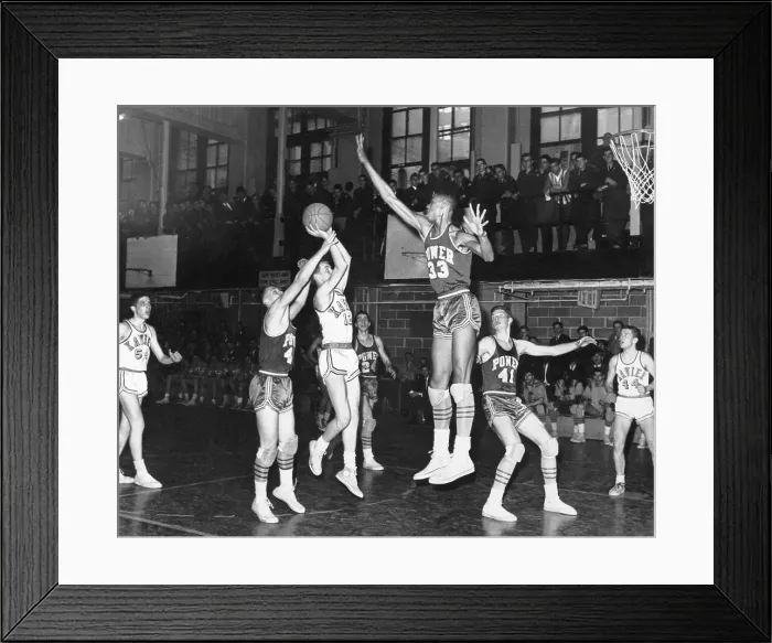 Framed Print : Lew Alcindor Blocking Shot During Basketball Game Framed Print : Lew Alcindor Blocking Shot During Basketball Game