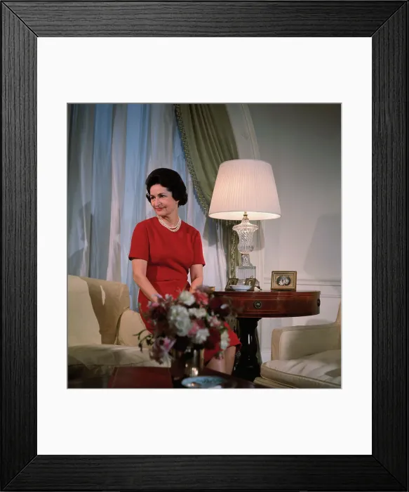 Framed Print : Lady Bird Johnson Resting on Sofa Arm Framed Print : Lady Bird Johnson Resting on Sofa Arm