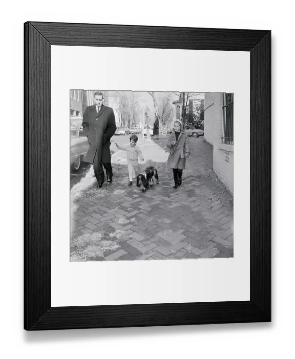 Framed Print : John Fitzgerald Kennedy Jr. and Cousin Walking a Dog Framed Print : John Fitzgerald Kennedy Jr. and Cousin Walking a Dog