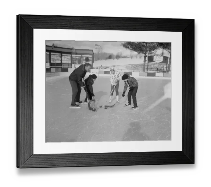 Framed Print : Whitey Ford Playing Hockey with Children Framed Print : Whitey Ford Playing Hockey with Children