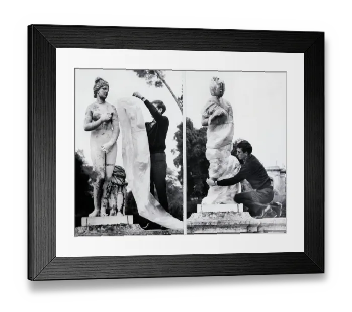 Framed Print : Christo Wrapping Ancient Sculpture Framed Print : Christo Wrapping Ancient Sculpture