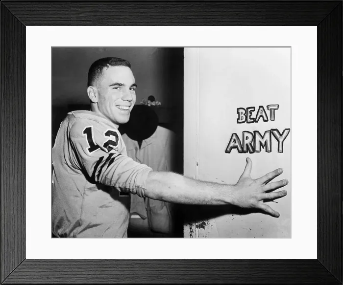 Framed Print : Roger Staubach Beside Beat Army Sign Framed Print : Roger Staubach Beside Beat Army Sign