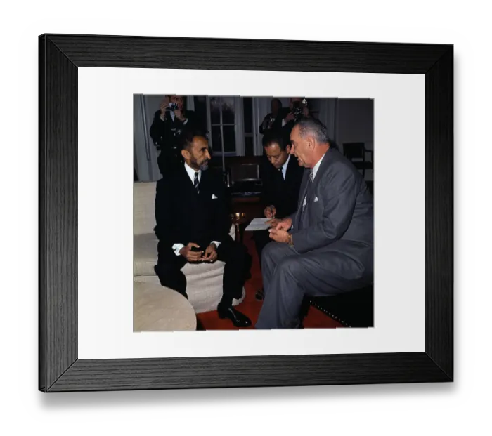 Framed Print : President Johnson Conferring with Haile Selassie Framed Print : President Johnson Conferring with Haile Selassie
