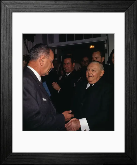 Framed Print : President Johnson Shaking Hands with Ludwig Erhard