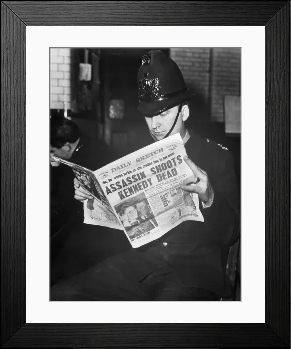 Framed Print : London Policeman Reading of President Kennedy's Assassination Framed Print : London Policeman Reading of President Kennedy's Assassination