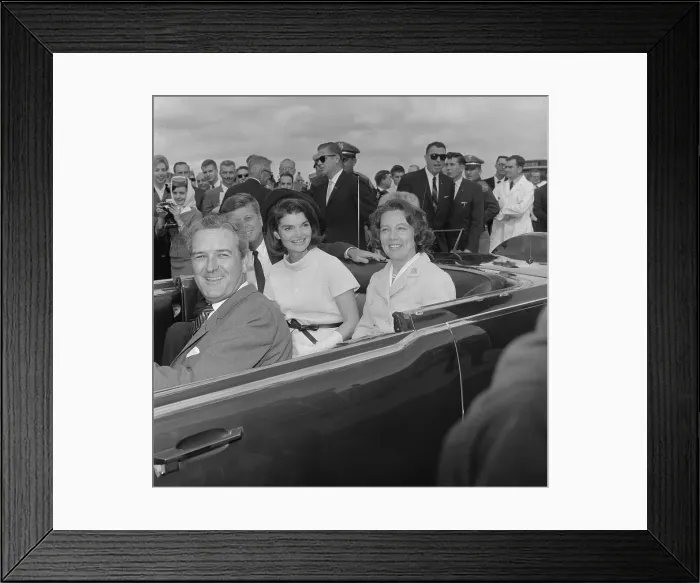 Framed Print : Kennedy's and Connallys Riding in Car Framed Print : Kennedy's and Connallys Riding in Car