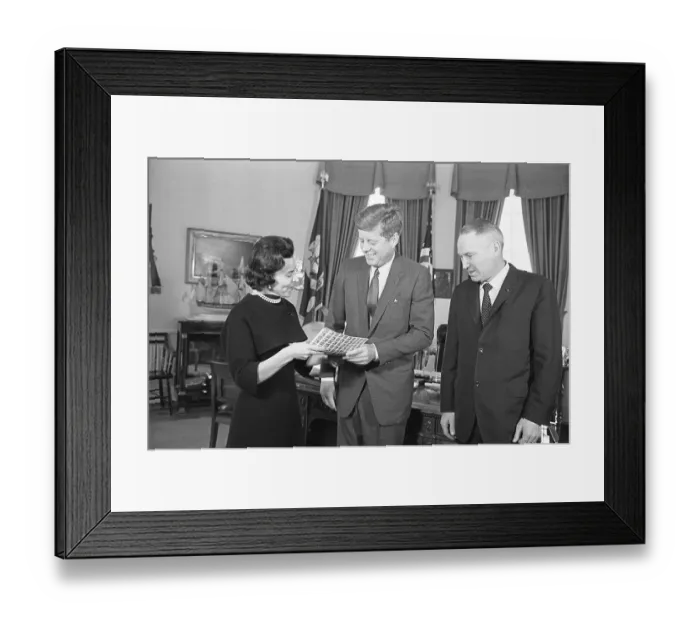 Framed Print : John Kennedy Accepting Christmas Seals Framed Print : John Kennedy Accepting Christmas Seals
