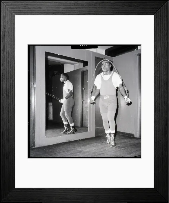 Framed Print : Dick Tiger In Sweats Skips Rope Framed Print : Dick Tiger In Sweats Skips Rope