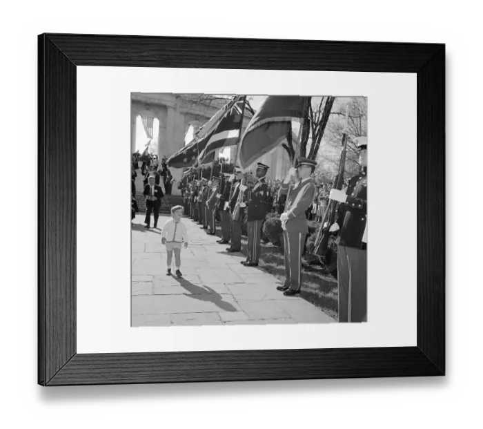 Framed Print : Young John F. Kennedy Jr. Standing Near Soldier Formation at Arlington