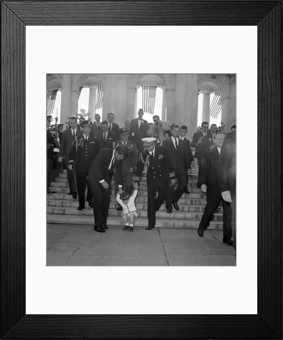 Framed Print : President Kennedy Helping His Son Walk Down Steps Framed Print : President Kennedy Helping His Son Walk Down Steps