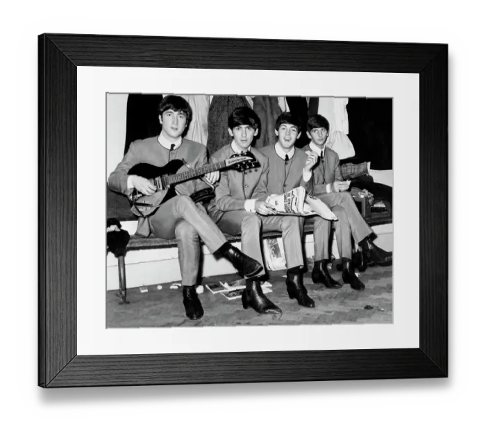 Framed Print : The Beatles Seated on a Bench, 1963 Framed Print : The Beatles Seated on a Bench, 1963