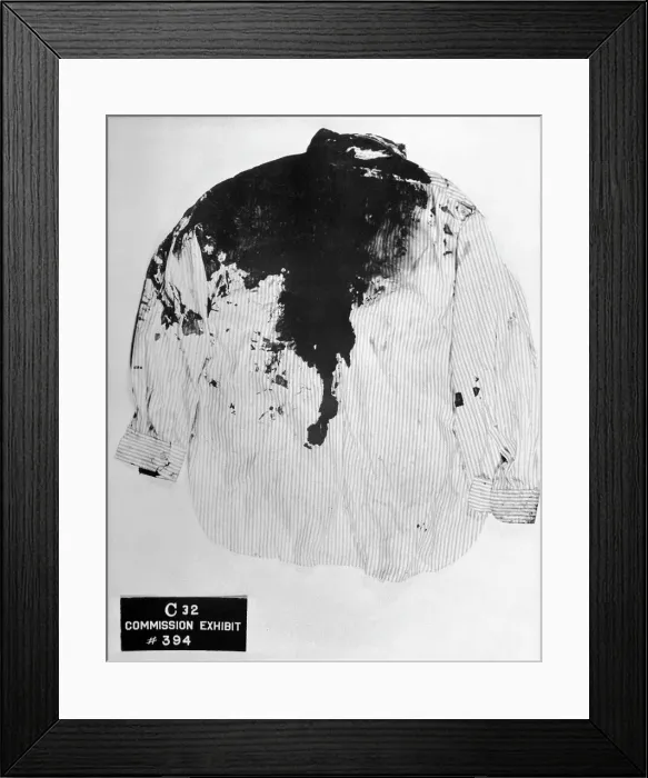 Framed Print : Commission's Exhibit of Blood Splattered Shirt of John F. Kennedy Framed Print : Commission's Exhibit of Blood Splattered Shirt of John F. Kennedy