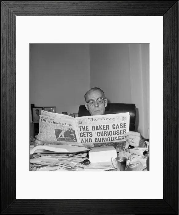 Framed Print : HR Gross Reading Newspaper with Scandal Headline Framed Print : HR Gross Reading Newspaper with Scandal Headline