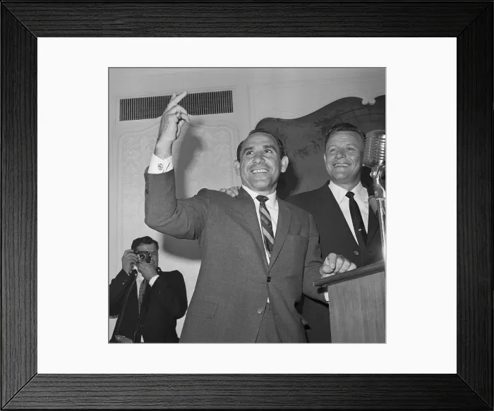 Framed Print : Yogi Berra with Arm Raised Framed Print : Yogi Berra with Arm Raised
