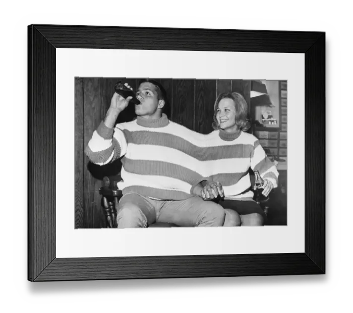 Framed Print : Couple Wearing Two-Person Sweater Framed Print : Couple Wearing Two-Person Sweater