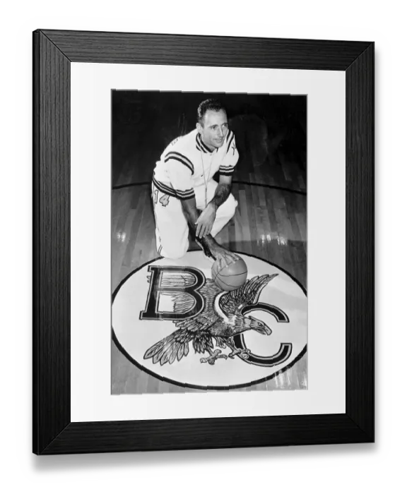 Framed Print : Bob Cousy Kneeling on Basketball Court Framed Print : Bob Cousy Kneeling on Basketball Court