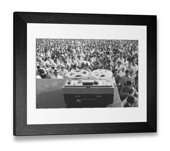 Framed Print : Crowd Listening to Tape Recording Framed Print : Crowd Listening to Tape Recording