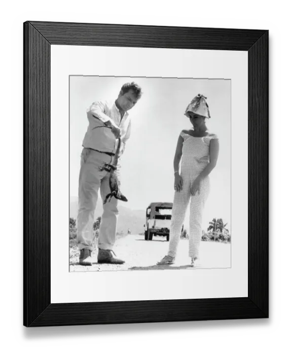 Framed Print : Richard Burton Picks Up An Iguana As Elizabeth Taylor Looks On Framed Print : Richard Burton Picks Up An Iguana As Elizabeth Taylor Looks On