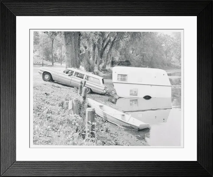 Framed Print : Trailer Being Converted to Houseboat Framed Print : Trailer Being Converted to Houseboat