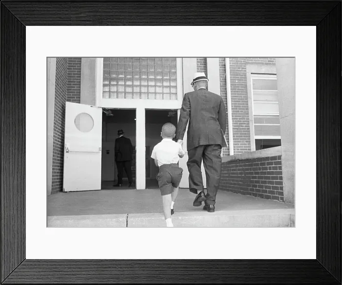 Framed Print : Father Escorting Son to School Framed Print : Father Escorting Son to School