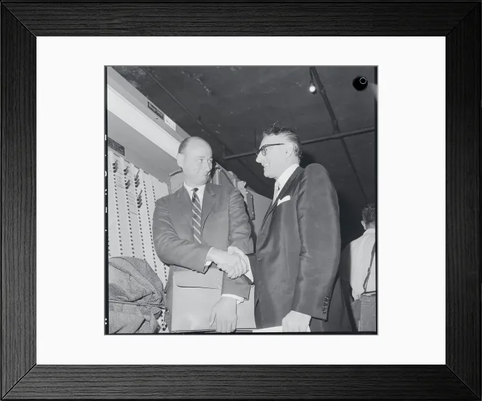 Framed Print : Carmine DeSapio Shaking Hands with Edward Koch
