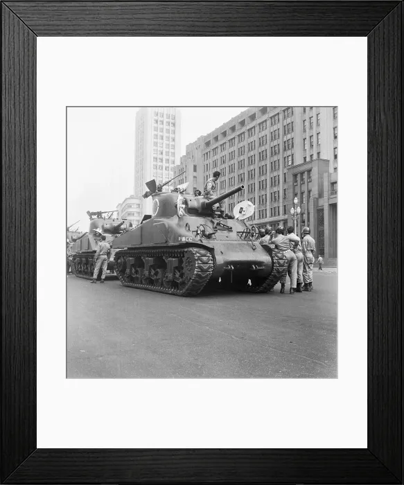Framed Print : Tanks Surrounded by Soldiers in Street Framed Print : Tanks Surrounded by Soldiers in Street