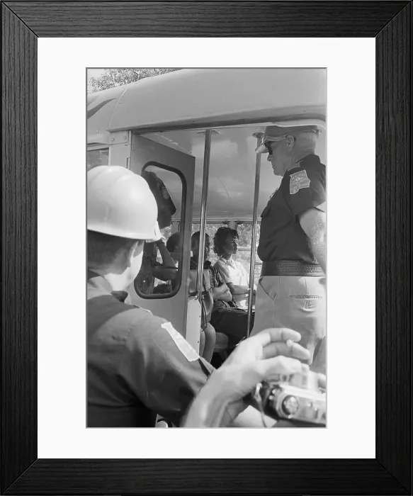 Framed Print : Police Officer on School Bus