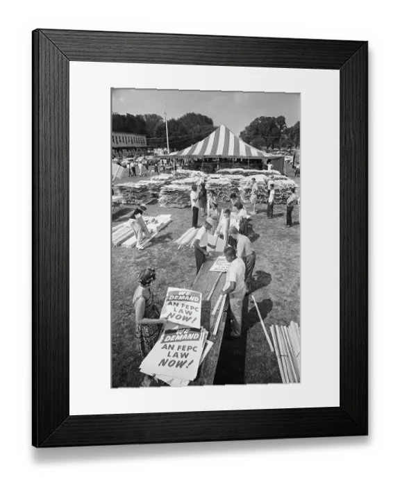 Framed Print : Demonstrators At Tent Preparing Signs Framed Print : Demonstrators At Tent Preparing Signs