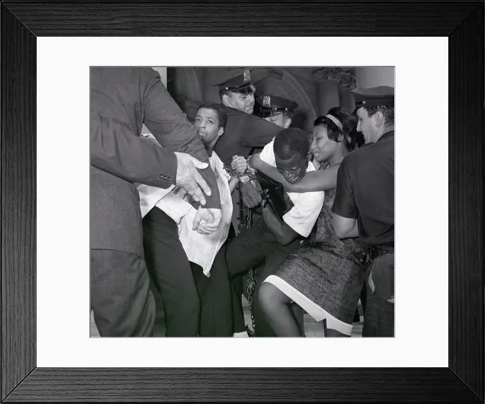 Framed Print : Police Scuffling with Chained Protesters