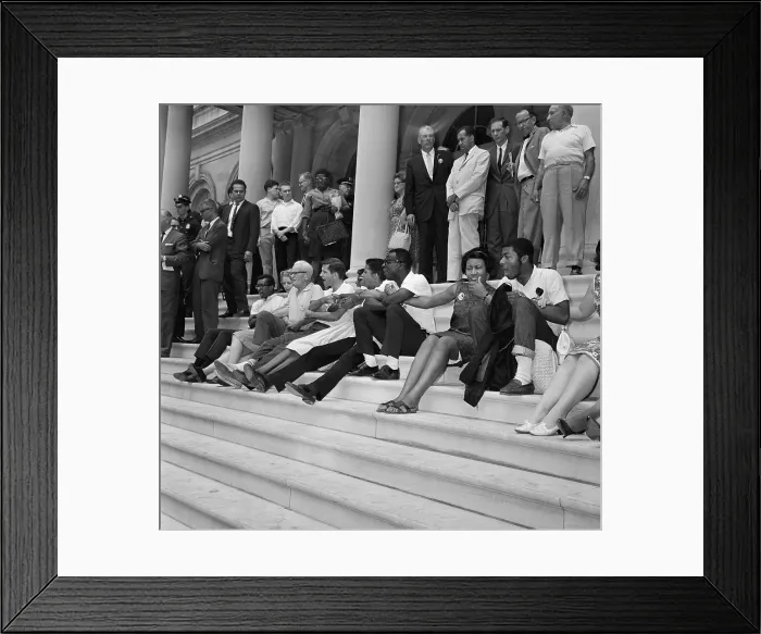 Framed Print : People Seated On City Hall Steps Framed Print : People Seated On City Hall Steps