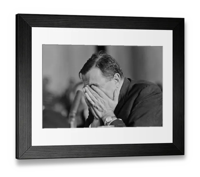 Framed Print : Edward Teller with His Face in His Hands During Hearing Framed Print : Edward Teller with His Face in His Hands During Hearing