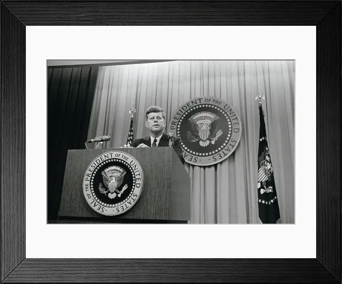 Framed Print : John F Kennedy Speaking at News Conference Framed Print : John F Kennedy Speaking at News Conference
