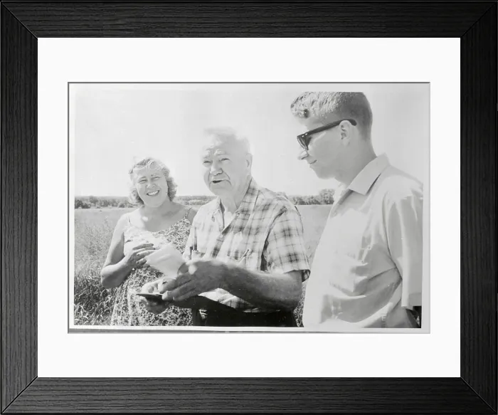 Framed Print : Carl Brown Handing Over Deed to Farm to Madalyn Murray and Son Framed Print : Carl Brown Handing Over Deed to Farm to Madalyn Murray and Son