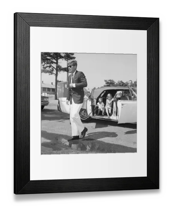 Framed Print : John F. Kennedy and His Children Getting out of Car Framed Print : John F. Kennedy and His Children Getting out of Car