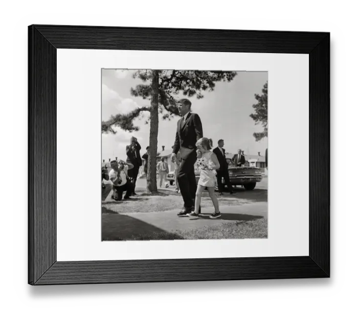 Framed Print : John F. Kennedy and Young Daughter Caroline Walking by Reporters Framed Print : John F. Kennedy and Young Daughter Caroline Walking by Reporters