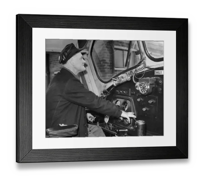 Framed Print : Conductor Driving Train Framed Print : Conductor Driving Train